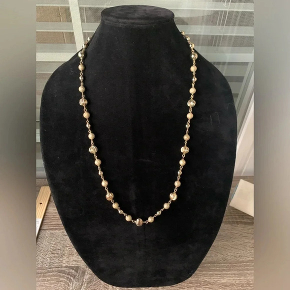 Vintage Monet Gold-Tone Alternating Textures Ball Beaded
Long Necklace Women’s - Picture 2 of 8